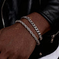 2pcs Men's Chain Bracelets,Stainless Steel Silver Gold Black Color Twist Rope Chain Wristband,Trendy Cuban Link Chains Gift