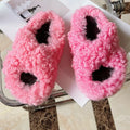 Real Wool Fur House Slippers Solid Color Cross Strap Fluffy Fur Slides Funny Comfortable Fuzzy Slippers Women's Shoes Trend 2026