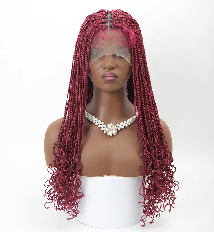 Braided Wigs Black 26inch Two-strand Swallowtail Braid Synthetic Lace Front Wig for Women  Box Braids Wig Lace Front for Daily