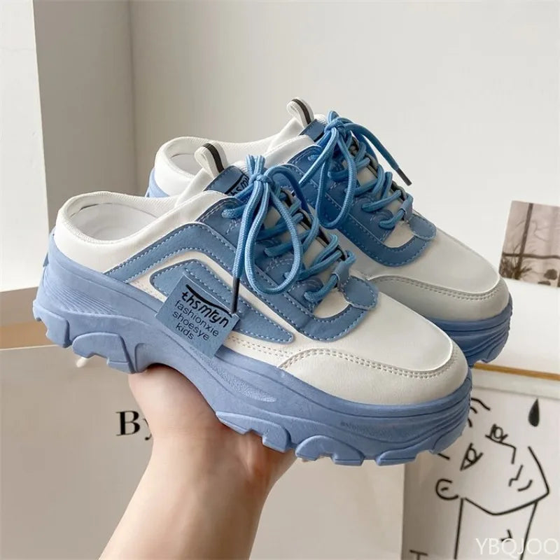 Baotou Half Slippers for Women's Spring New Style No Back Heel Thick soled Shoes Simple Casual Comfortable Single Shoes
