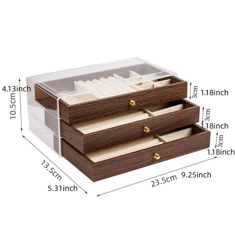 Multi-layer Wooden Jewelry Box Transparent Window Jewelry Storage Case for Ring Necklace Earring Bracelet