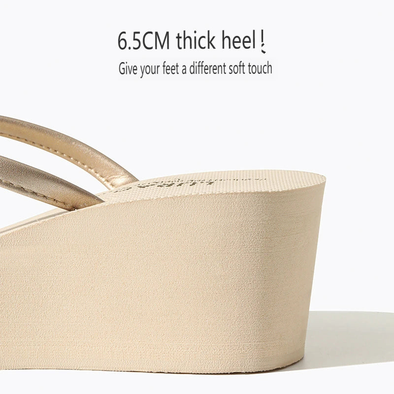 Women's Summer Beach Wedges Flip-Flops Lightweight Clip Toe Platform Sandals Woman High Heeled Outdoor Slides Orthopedic Shoes
