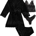Women's Pajama Fashion 4-piece Set Lace Satin Strap Sexy | SAMAG