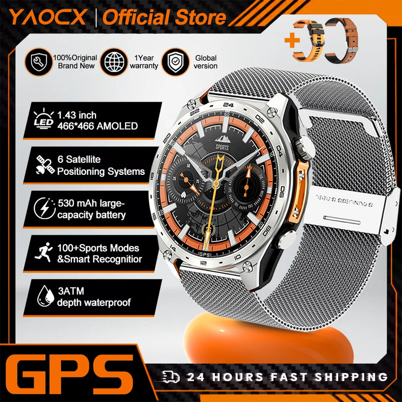 2026 New Military Smart Watch Men Built-in GPS 530mah Bluetooth Call 3ATM Waterproof Barometric Altimeter Sports Smart Watches