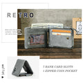 CONTACT'S Genuine Crazy Horse Leather Men Wallets Vintage Trifold Wallet Zip Coin Pocket Purse Cowhide Leather Wallet For Mens