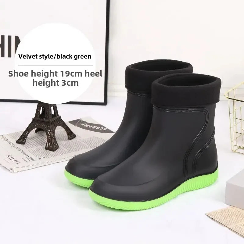 Waterproof Men's Rain Boots 2025 Thickened Warm EVA Sole Plastic Upper Short Toe-Cap Rain Shoes for Kitchen Construction Fishing