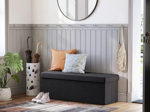 SONGMICS Storage Ottoman, Padded Foldable Bench, Chest with Lid, Holds up to 300 kg, for Bedroom, Hallway, Living Room