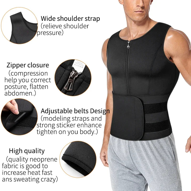 Men's Body Shaper Waist Trainer Sauna Vest Double Belt Sweat Shirt Corset Top Abdomen Slimming Shapewear Fat Burn Fitness Suits