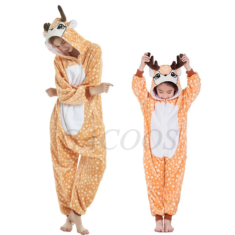 Winter Plush Pajamas Children Capybara Sleepwear Women Men Cosplay Jumpsuit Hooded Boys Girls Flannel Fleece Sleeping Clothes