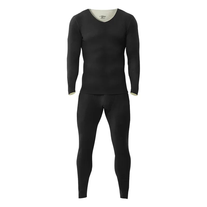 Traceless thermal underwear mens suit v-neck thickened and velvet winter cold-proof tight wool long johns
