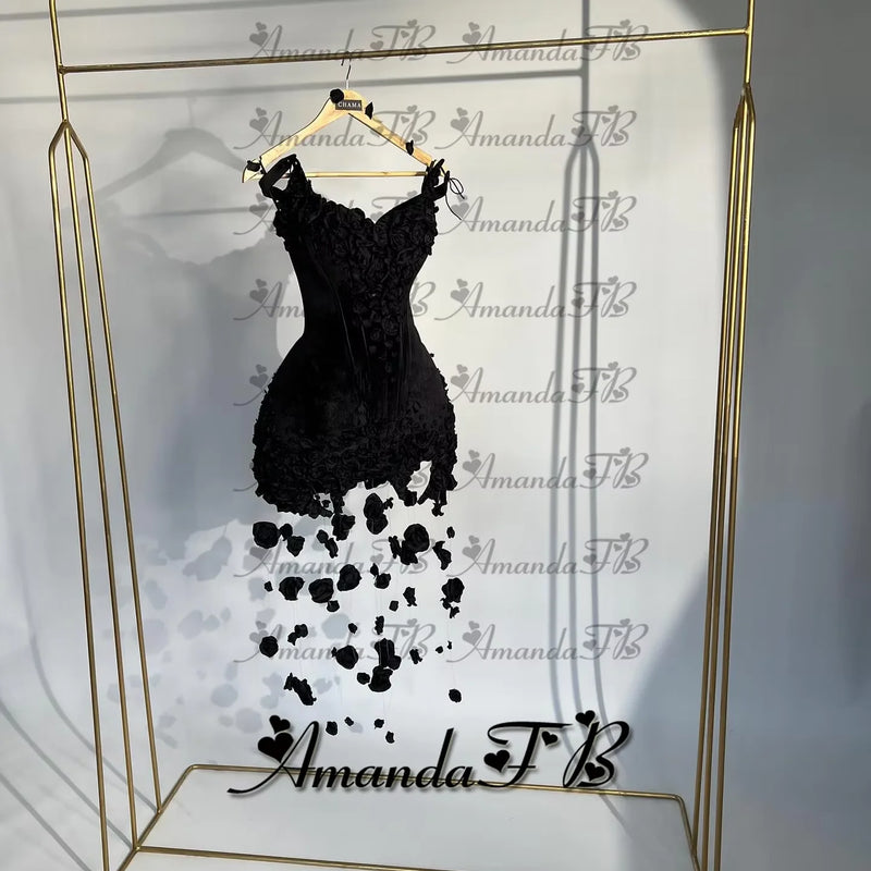 Amanda Fashionable 3D Flowers Cocktail Homecoming Dress Scoop Neck Velvet Special Occasion Gown Robes De Soiree Customized