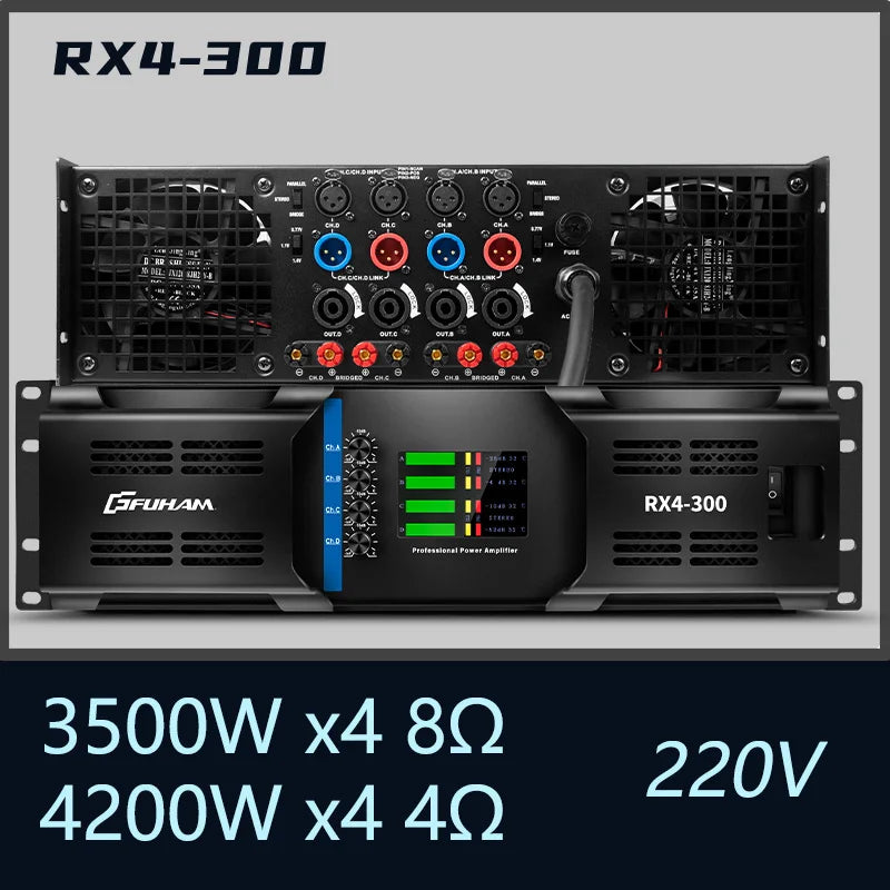 FUHAM RX4-160 4-Channel Power Amplifier 8 Ohm 2500W Class H Audio DJ Stage Performance Sound System
