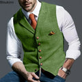 2026 Men's Formal Vests Lapel Tweed Plaid V-neck Waistcoat Slim Vest Business Formal Dress Suit Casual Wedding Tuxedo Male Vest