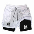 Men's tight fitting sports shorts, printed sports shorts, double-layer 2-in-1 quick drying basketball muscle fitness shorts