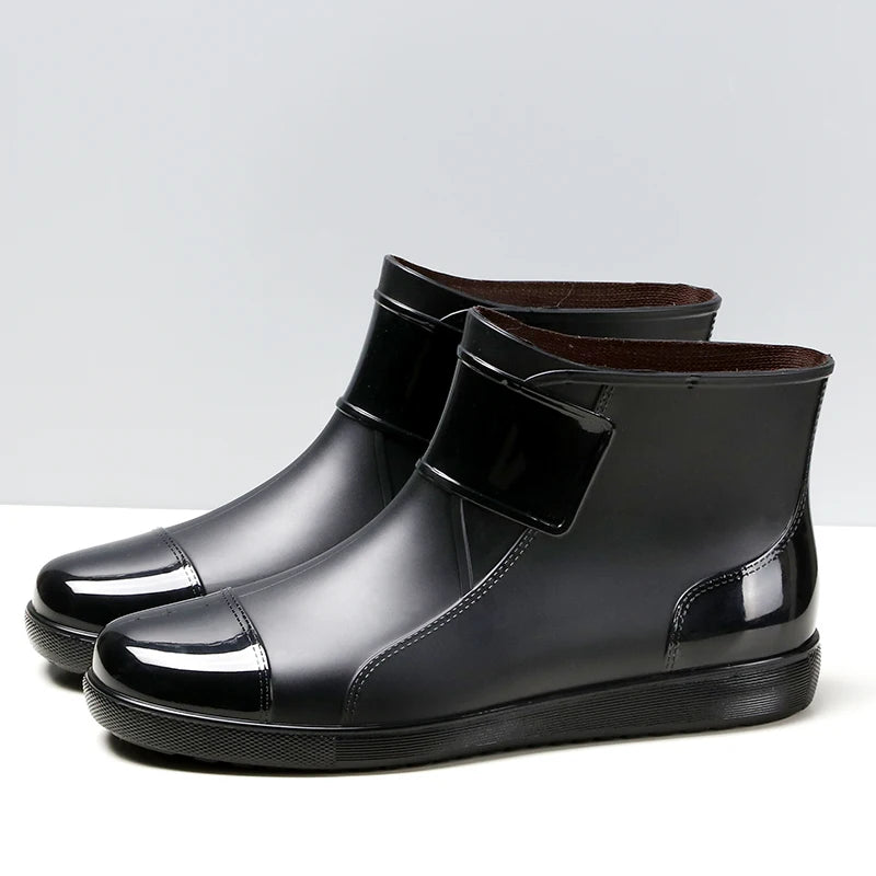 Extra Large Size Men's Rain Boots Anti-Slip Kitchen Work Rubber Shoes Waterproof Summer Boots Slip-On Flat Bottom Shoes