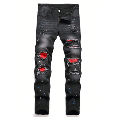 Men's Y2K Fashion Ripped Patchwork Hole Straight Black | SAMAG
