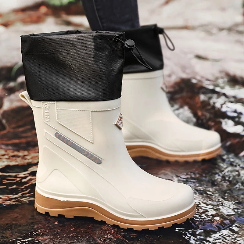 Men's high-top casual rain boots four seasons anti-slip waterproof wading fishing water shoes car wash snow kitchen rain shoes