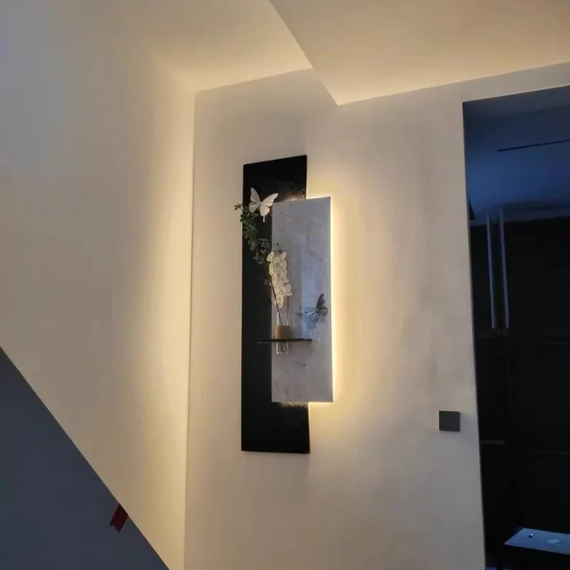 Green Plant Decoration Painting Living Room Corridor Corridor Hanging Painting Large White Wall Creating Landscape Wall Lamp