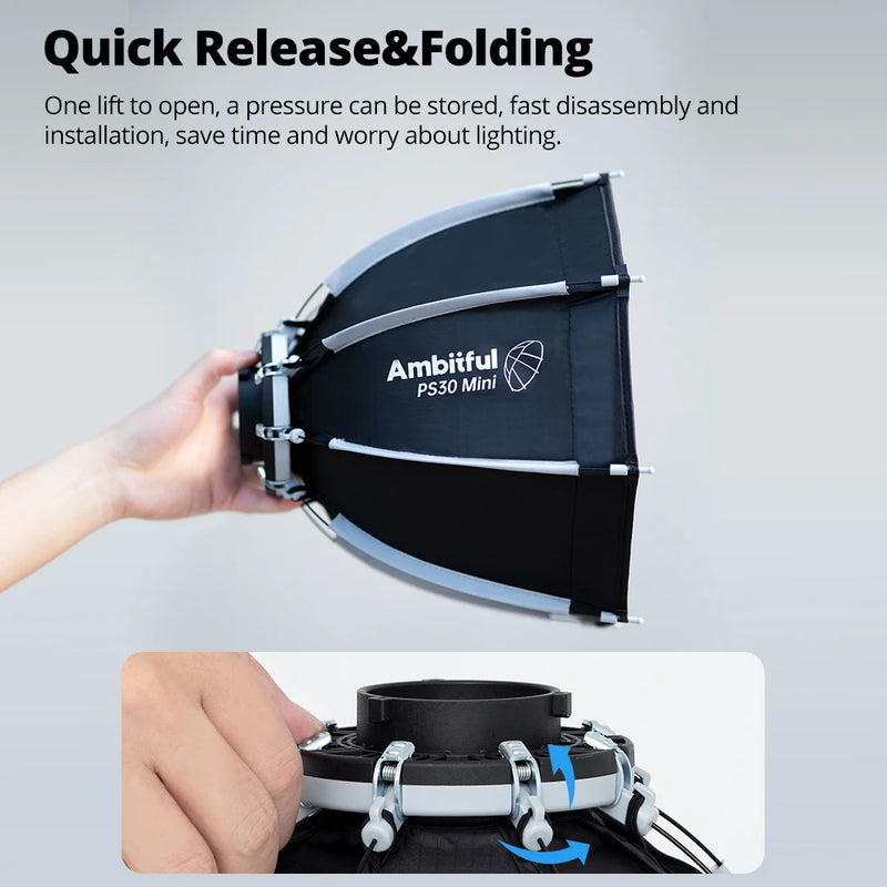 AMBITFUL PS22 PS30 Softbox Mini Bowens Mount COB Light Octagon Softbox Mini Bowens Mount Matt Box