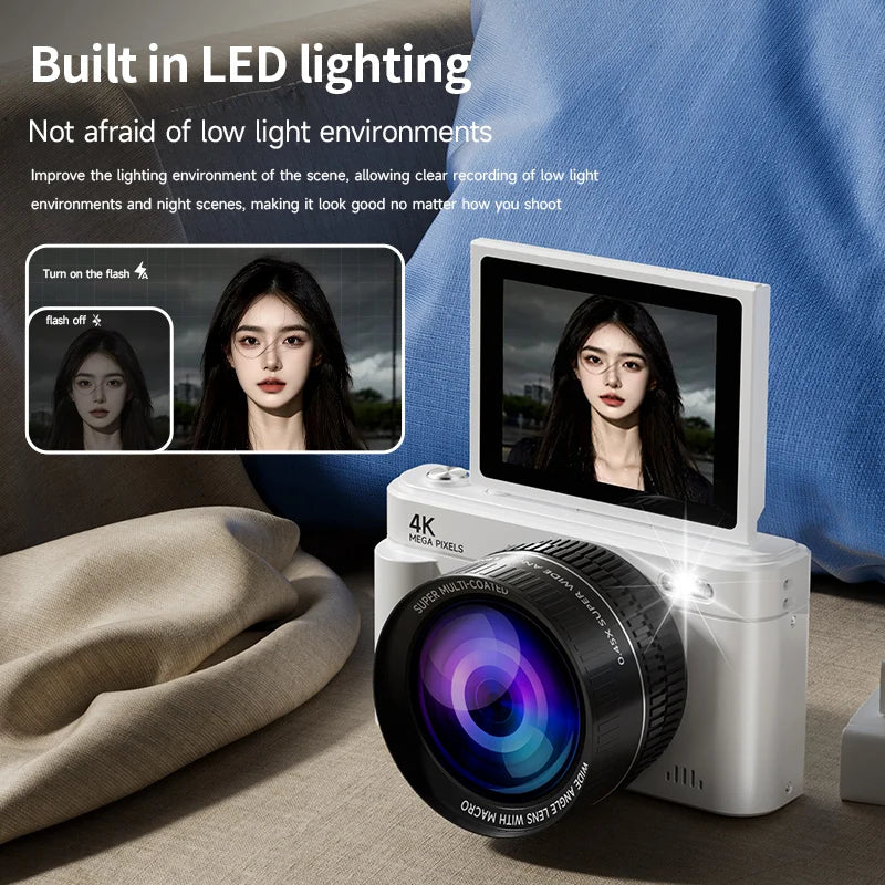 Digital Camera 4K 64MP HD 18X Zoom Autofocus Retro Compact Digital Camera with 2.8 Inch Screen for Travel Photography Vlogging