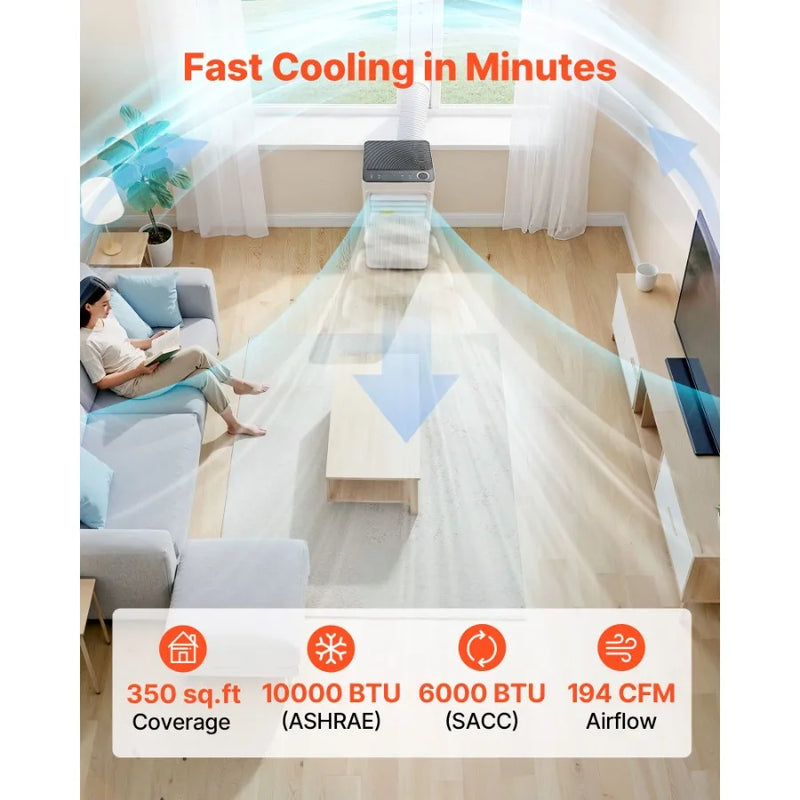 Portable Air Conditioner, 10000 BTU ASHRAE 6000 BTU SACC 3-in-1 Standing Cooling Ac Unit, with LED Touch Panel Remote Control,
