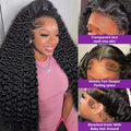 220 Density Deep Wave 13x6 HD Lace Front Human Hair Wigs 30 32 34 36 38 Inch Pre Plucked Water Curly 13x4 Lace Frontal Wig HD Transparent Lace Front Human Hair Wigs Jerry Curly Wig