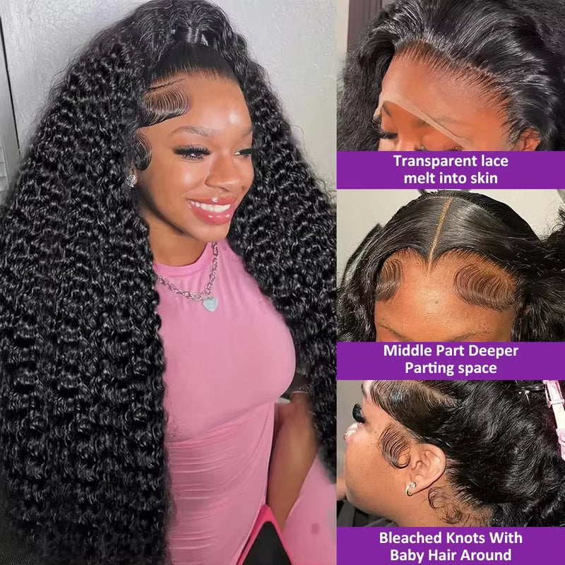 220 Density Deep Wave 13x6 HD Lace Front Human Hair Wigs 30 32 34 36 38 Inch Pre Plucked Water Curly 13x4 Lace Frontal Wig HD Transparent Lace Front Human Hair Wigs Jerry Curly Wig