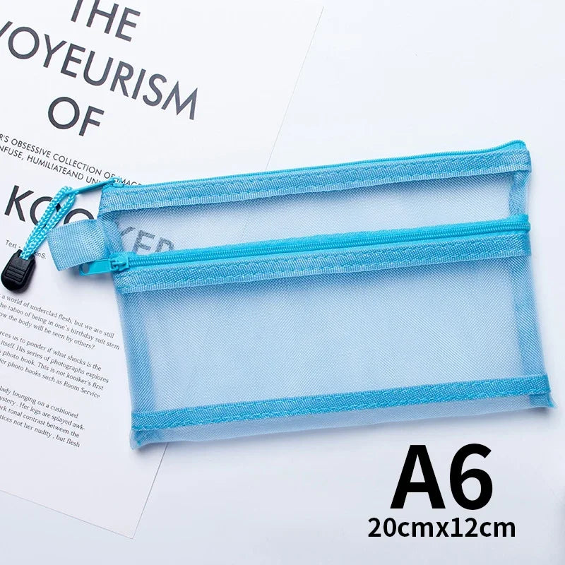 Nylon Mesh File Bag A4 A5 A6 Transparent Zipper Test Paper Information Bag Office Student Pen Bag Subject Bag Puzzle Storage Bag