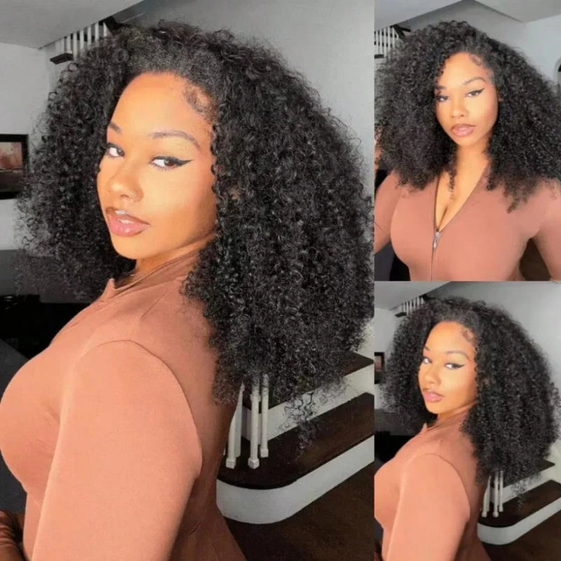 13x6 13x4 Brazilian Virgin Human Hair Jerry Kinky Curls Lace Front Wig 250% Density Pre‑Plucked With Bleached Knots For Black Women Natural Kinky Curls For Daily Dating Party And Special Occasion Hairstyle