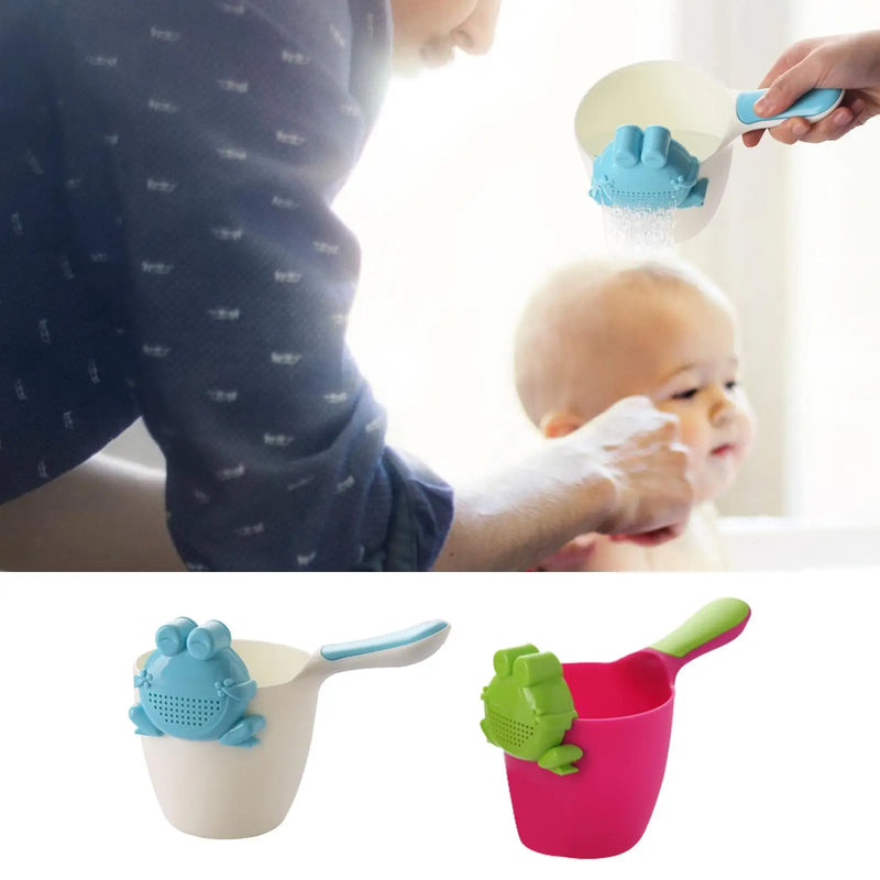 Baby Kids Bath Pail Body Washing Shower Children shampoo shower spoon frog water spoon for Rinsing Hair Protecting Infant Eyes