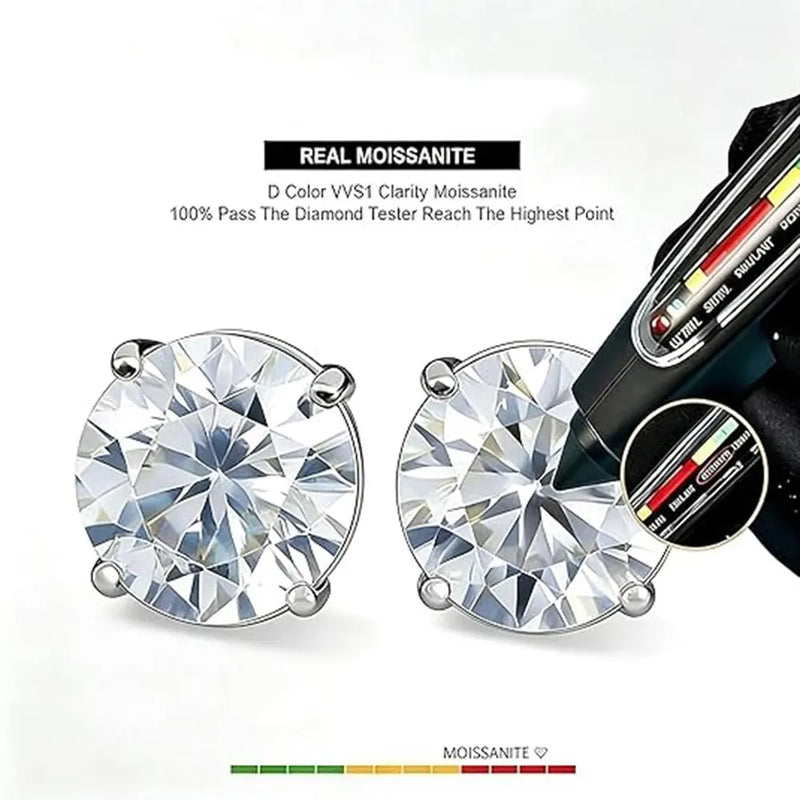 ESKEEM Moissanite Stud Earrings for Women Men D Color VVS1 Round Cut 925 Sterling Silver 18K Gold Plated - Visuel 4 | SAMAG
