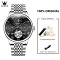 OLEVS 7009 Business Skeletonizing Mechanical Watch Gift Round-dial Genuine Watchband Wristwatch Week Display Calendar Men Watch