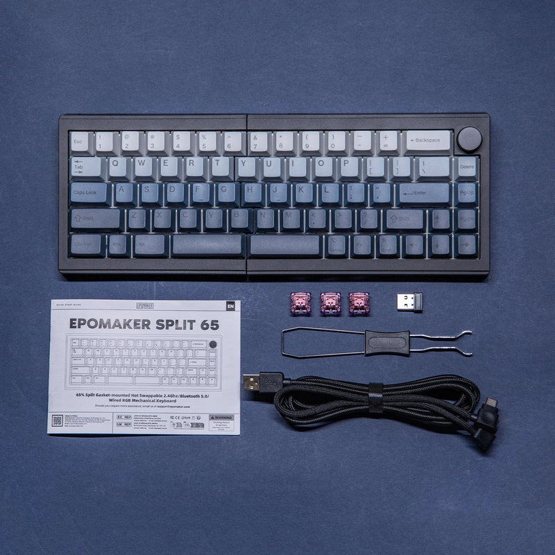 EPOMAKER Split65 60% Layout TOP Structure Hot-Swap Wired/2.4GHz/Bluetooth 5.0 Wireless Mechanical Keyboard South-facing RGB
