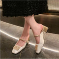 New Women's Shoes Mary Jane Mules, Square-Toed Shallow-Cut Chunky Heel Shoes, Fashionable High-Heeled Sandals
