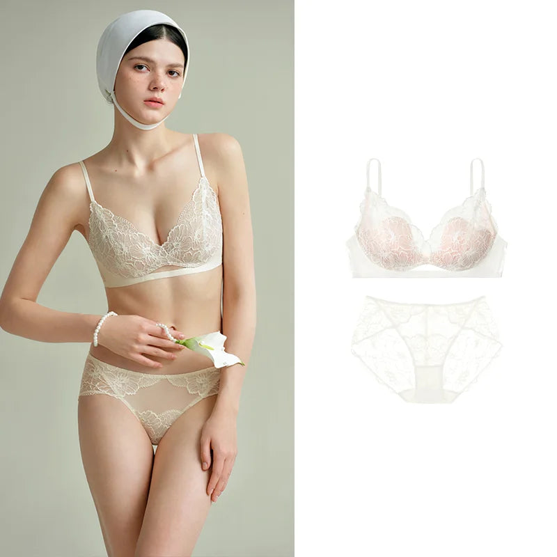 SUJIIN Women's Sexy Bra and Underwear Sets for Women Summer Wireless Lace Comfort Set Bras Women Small Chest Lingerie Lady MX325