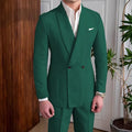 Men's Linen Suit 2-Piece Khaki Shawl Collar Double-Breasted Slim Fit Breathable Jacket and Pants Formal Set for Summer Business
