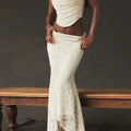 Lace Bandage 2 Piece-Set Long Skirt Female Patchwork Fashion Backless High Waist Elegant Lace-Up Maxi Skirt Sets Outfits