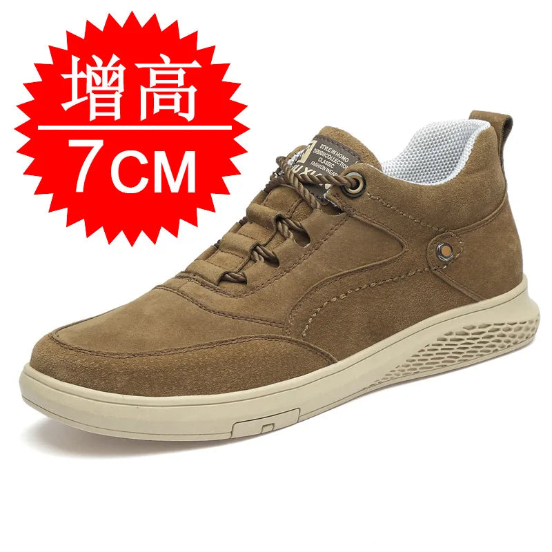 Men's Invisible Height Elevator Shoes Sneakers Lifting Shoes Taller Hidden Heel 7cm Trainers Cow Suede Hidden Heel Shoes