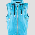 Nerazzurri Summer Autumn Short Black Blue Pu Leather Vest Men with Hood Zipper Luxury Designer Sleeveless Jacket Unisex Clothes