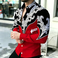 Men's Shirt with Contrasting Print, Black, White, and Red | SAMAG