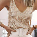 Women Sequin V Neck Tank Top Sleeveless Sparkly Camisole - View 19 | SAMAG
