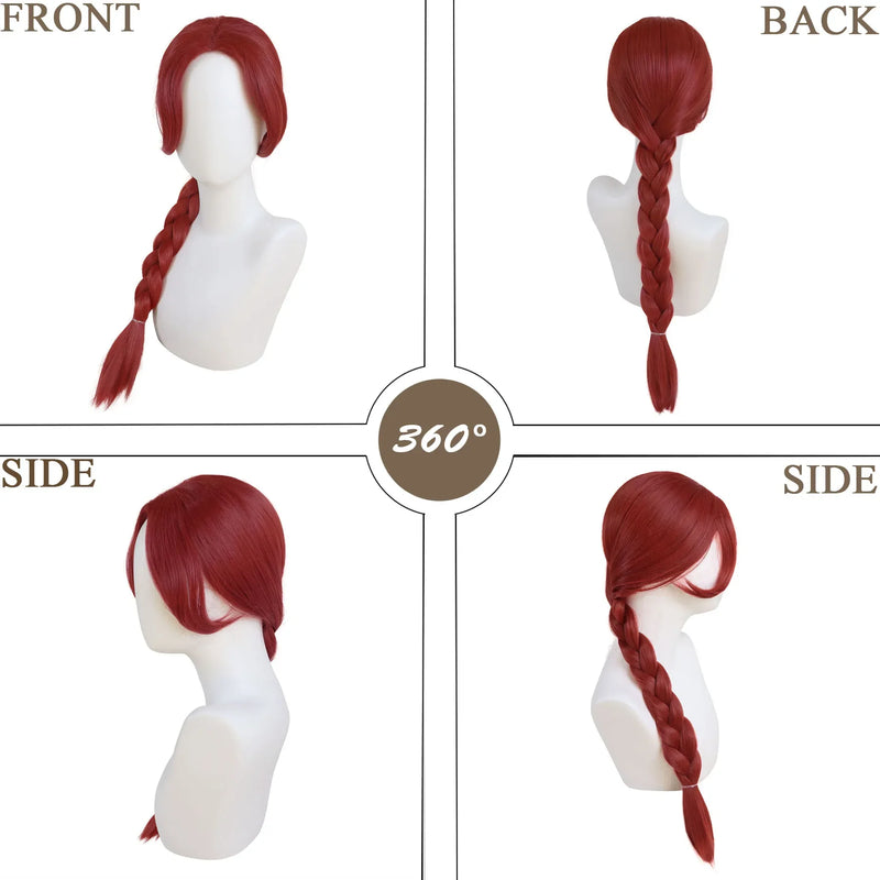 Synthetic Hair Super Long Braided Reddish Brown Heat Resistant Red Wig for Fiona Cosplay Adult Fiona Costume Women Shrek Anime