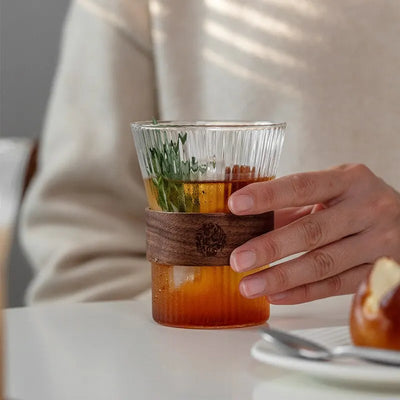 350ML Japanese Style Glass Coffee Mug Walnut Cup Sleeve | SAMAG