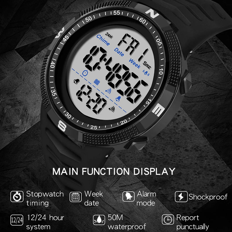 SANDA Fashion Men's LCD Digital Casual Date and Week Alarm Waterproof Sport Silicone Strap Military Electronic Watch