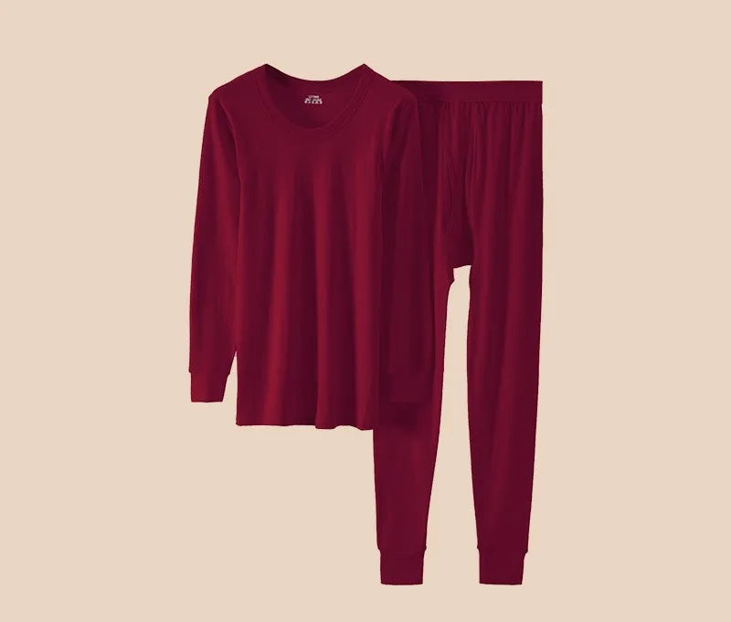 100% Pure Cotton Thermal Underwear Sets Autumn Winter Men's Solid O-neck Tops+Pants Underwear Two Piece Sets Men Long Johns Sets