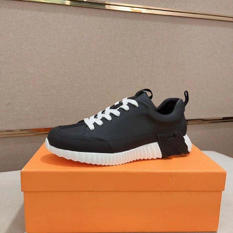 Men's Casual Leather Running Shoes Breathable Low-Top Sneakers Black Comfortable Anti-Odor Rubber Sole All-Season Wear