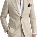 Men's 2 Pieces Linen Suits Casual Lightweight Summer Beach Groom Wedding Suit Linen Blazer Pants Set