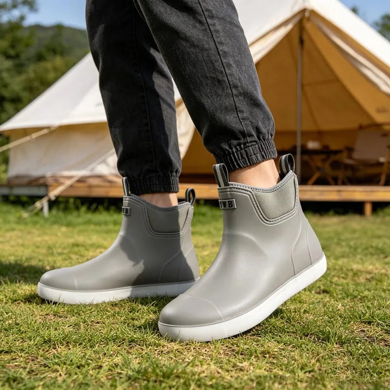 Men Short Ankle Rain Boots Waterproof Lightweight Non Slip Rubber Booties Outdoor Hiking Camping Fishing Garden Work Water Shoes
