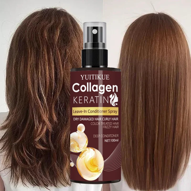 YUITIKUE Collagen & Keratin Leave-In Conditioner | Hydrating & Detangling Spray, For All Hair Types 100ml