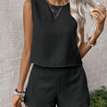 2025 Women's Solid Color Simple Fashion Casual Sleeveless Top and Shorts Set